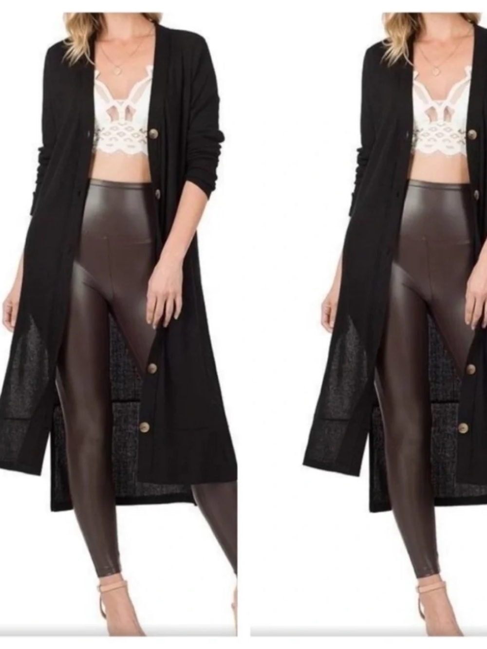Cop. Copine Black Long Line Hooded Button Cardigan Duster with Patched Logo S/M - Picture 9 of 9